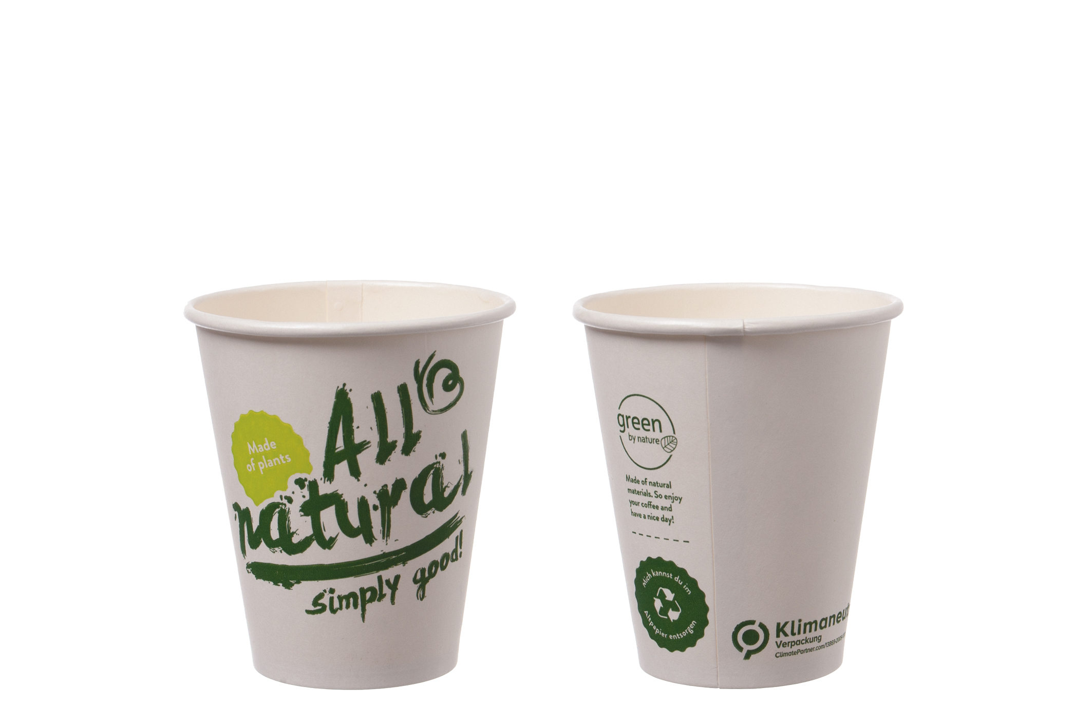 Bio Coffee to go Becher "All natural" weiß - 200 ml - Ø 80 mm